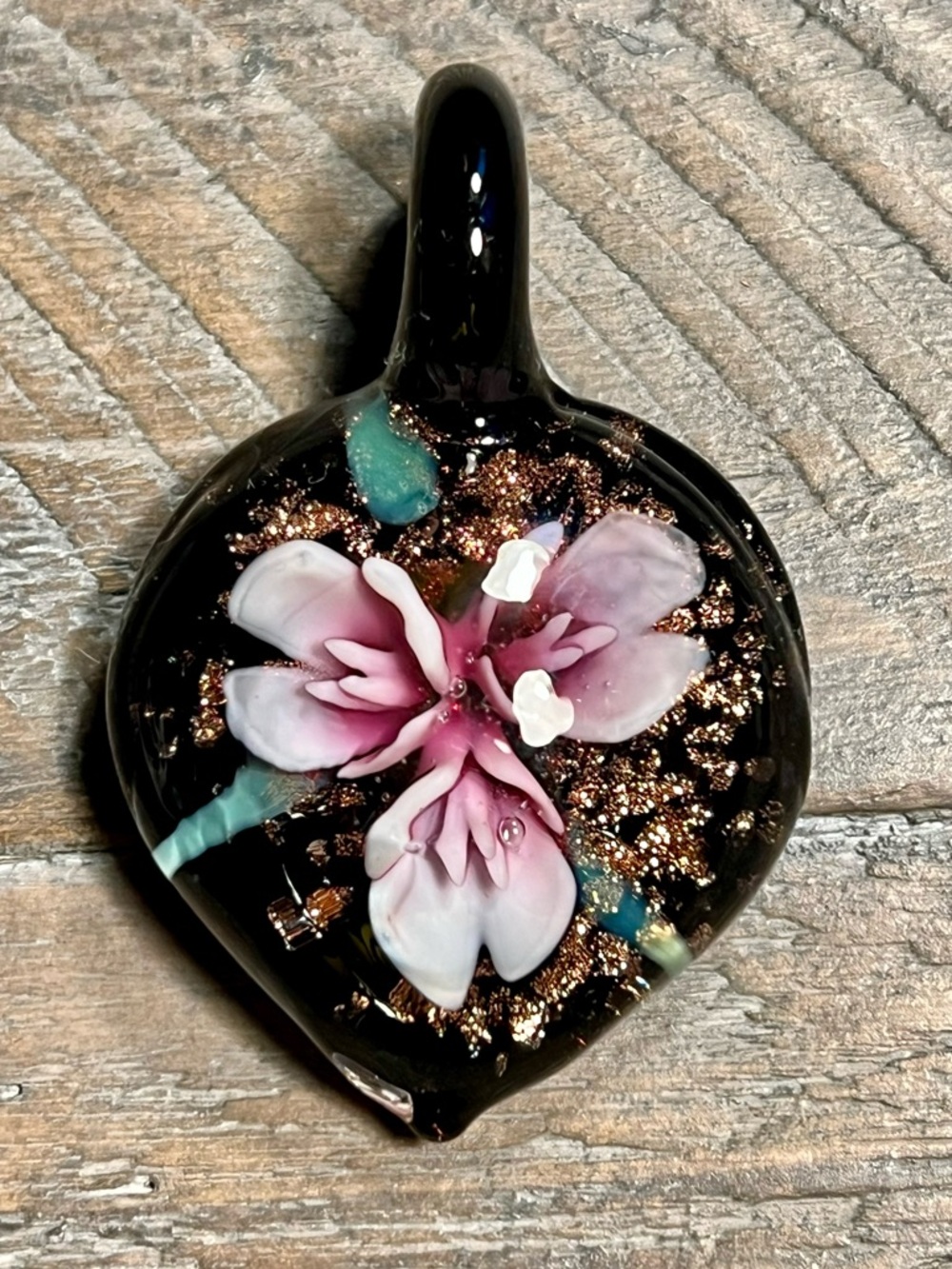 Handmade Artisan Art Glass Floral Pendant Boutique Statement Piece